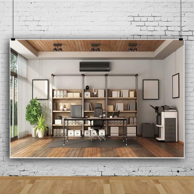 DASHAN 9x6ft Office Backdrop for Video Conference Zoom Professional Photography Backdrop Home Office Decorations Interior Background for Photoshoot Portrait Photo Studio Props - Image 2